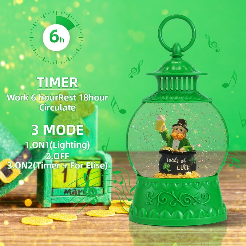 Aixuler St Patricks Day Snow Globe Decor,St Patricks Day Light Up Snow Globe 6H Timer, USB/Battery Operated,St Patricks Day Home Party Decor - Image 5