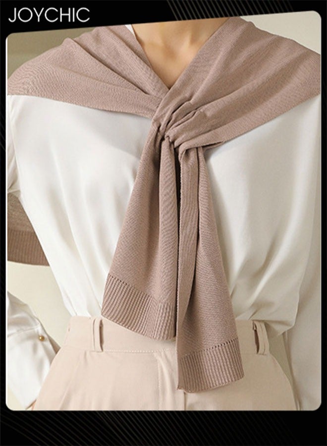 Joychic شال محبوك للنساء بتصميم كوري مزود بتكييف هواء، شال خارجي مزخرف ناعم وسلس لحماية من الشمس في الصيف بلون موحد - Image 3