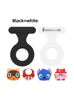 Suitable For Apple For Apple AirTag Anti-lost Silicone Protective Cover Children Positioning Brooch Snap Cute Pin-Color:Black + White-Applicable Model:Q11-2-G5