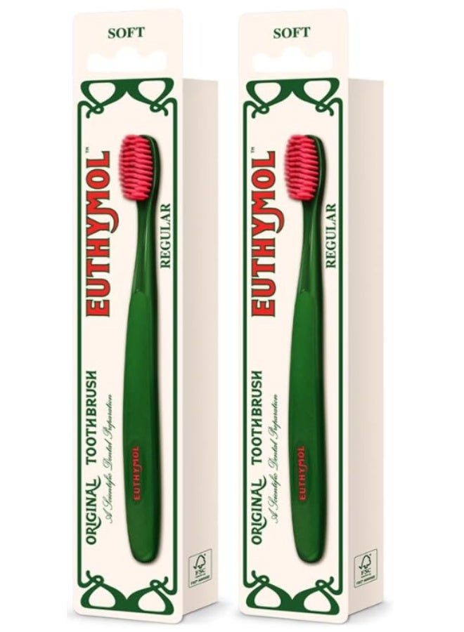 Euthymol Original Soft Regular Toothbrush (2 Pack) | Soft Bristle Manual Toothbrush for Sensitive Teeth & Gums - Image 1