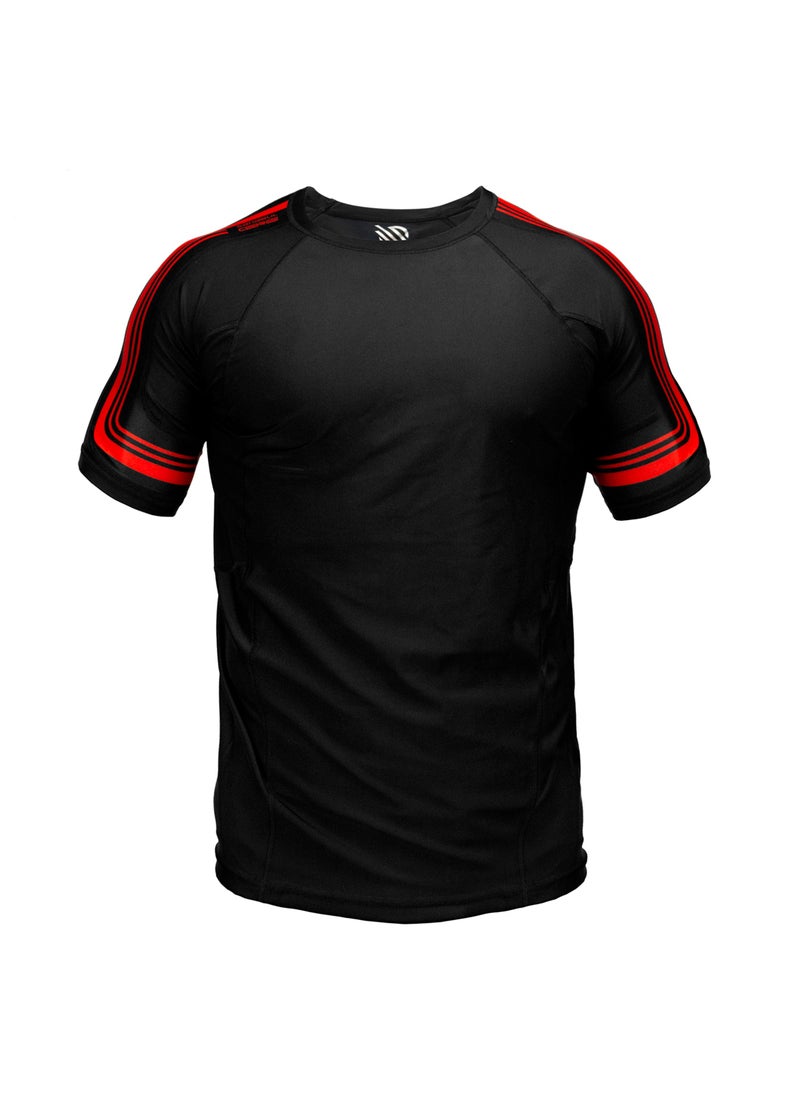 Sanabul  - Sanabul Core Short Sleeve Rash Guard – Quick Dry Compression Shirt for Men, Black With Red Stripes, SMALL - Image 1