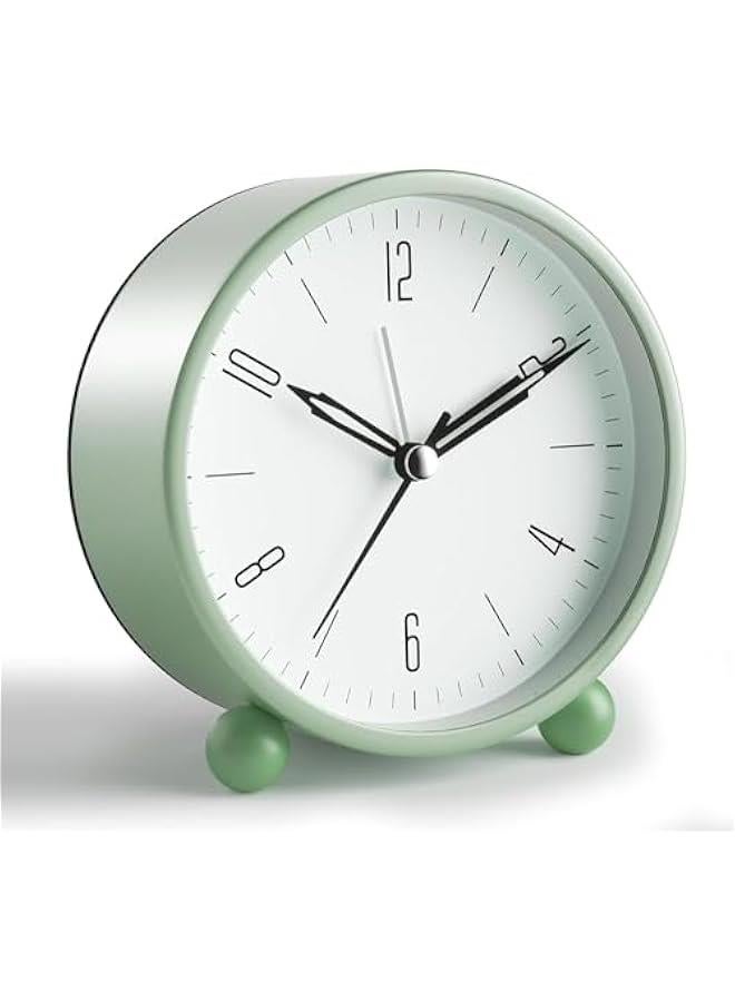 MIXDE Alarm Clock, 4 inch Super Silent Non Ticking Small Clock with Night Light, Battery Operated, Simple Design, Old Fashioned Style Sage Decor, for Bedroom, Bedside, Desk, Adult, Kid Gift (‎Green) - Image 1