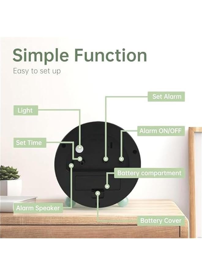 MIXDE Alarm Clock, 4 inch Super Silent Non Ticking Small Clock with Night Light, Battery Operated, Simple Design, Old Fashioned Style Sage Decor, for Bedroom, Bedside, Desk, Adult, Kid Gift (‎Green) - Image 2
