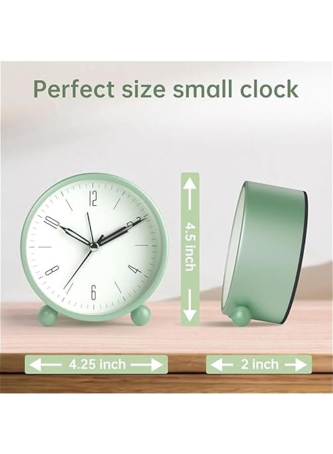 MIXDE Alarm Clock, 4 inch Super Silent Non Ticking Small Clock with Night Light, Battery Operated, Simple Design, Old Fashioned Style Sage Decor, for Bedroom, Bedside, Desk, Adult, Kid Gift (‎Green) - Image 3