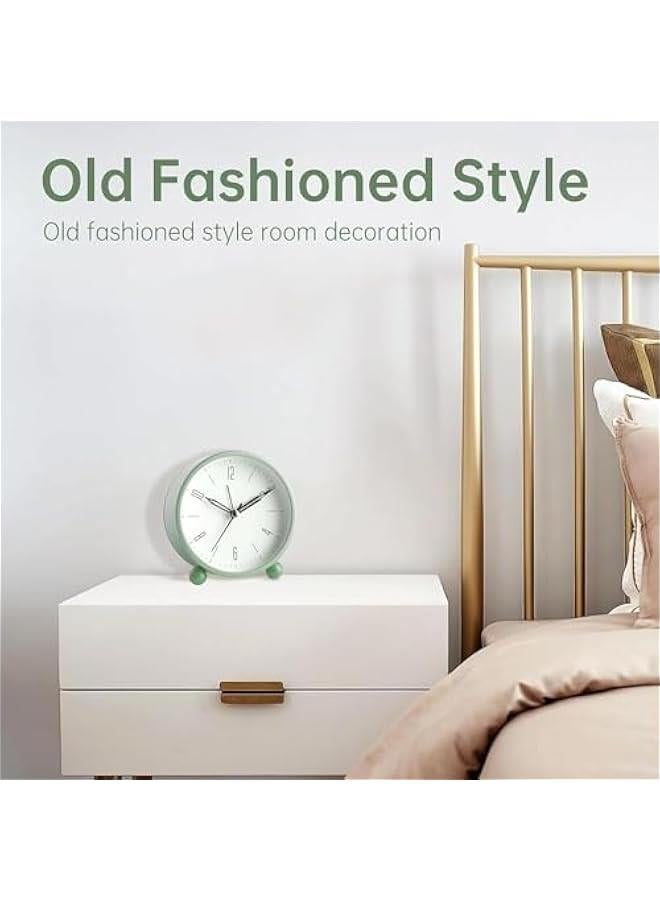 MIXDE Alarm Clock, 4 inch Super Silent Non Ticking Small Clock with Night Light, Battery Operated, Simple Design, Old Fashioned Style Sage Decor, for Bedroom, Bedside, Desk, Adult, Kid Gift (‎Green) - Image 4