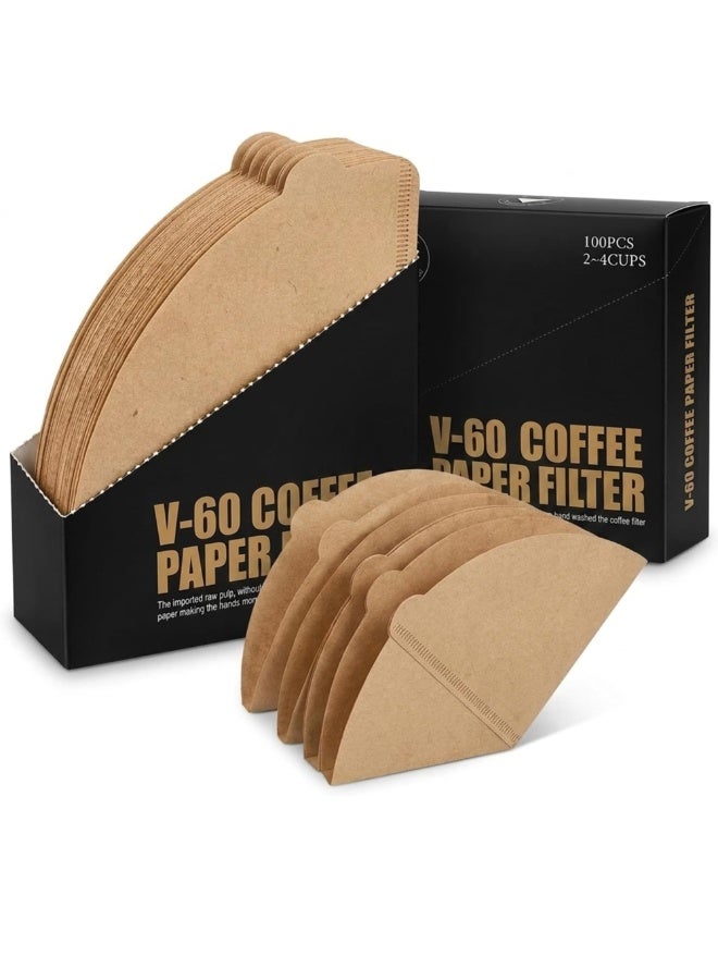 راتلوير Rattleware أوراق فلاتر قهوة V60 عدد 100 قطعة، فلاتر قهوة ورقية غير مبيضة للاستخدام مرة واحدة لتحضير القهوة بطريقة الصب والتنقيط، أوراق فلاتر قهوة مع صندوق حامل مدمج، فلتر V60 طبيعي لتحضير 2-4 أكواب - Image 1