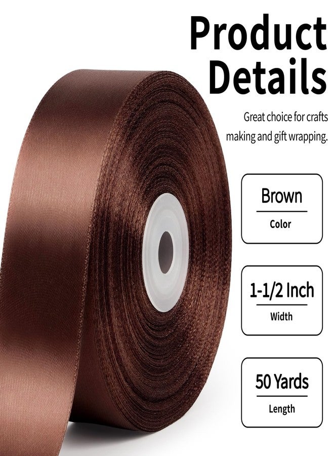 Mauproy 1-1/2 Inch Wide Brown Satin Ribbon, 50 Metres Solid Polyester Fabric Ribbon for Rose Making, Gift Wrapping, Easter Party, Wedding Decorations, Crafts, Bows - Image 2