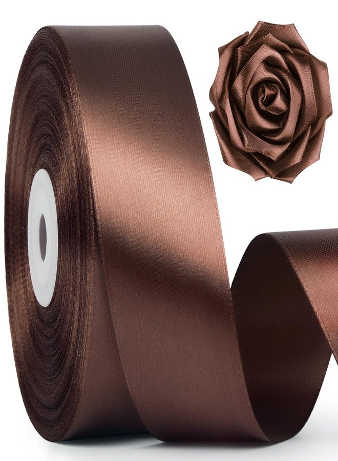 Mauproy 1-1/2 Inch Wide Brown Satin Ribbon, 50 Metres Solid Polyester Fabric Ribbon for Rose Making, Gift Wrapping, Easter Party, Wedding Decorations, Crafts, Bows - Image 1