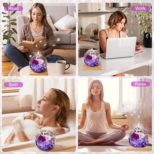 Pusuny Mothers Day Rose Gifts for Mom Birthday Gift for Women Flowers for Delivery Preserved Flowers Forever Eternal Rose in Glass Dome Mother's Day Flower Gifts for Wife Grandma Sister from Daughter, Purple - Image 3