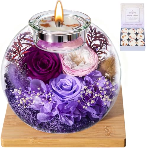 Pusuny Mothers Day Rose Gifts for Mom Birthday Gift for Women Flowers for Delivery Preserved Flowers Forever Eternal Rose in Glass Dome Mother's Day Flower Gifts for Wife Grandma Sister from Daughter, Purple - Image 1