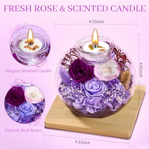 Pusuny Mothers Day Rose Gifts for Mom Birthday Gift for Women Flowers for Delivery Preserved Flowers Forever Eternal Rose in Glass Dome Mother's Day Flower Gifts for Wife Grandma Sister from Daughter, Purple - Image 2