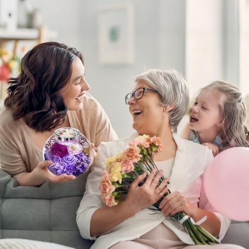 Pusuny Mothers Day Rose Gifts for Mom Birthday Gift for Women Flowers for Delivery Preserved Flowers Forever Eternal Rose in Glass Dome Mother's Day Flower Gifts for Wife Grandma Sister from Daughter, Purple - Image 4