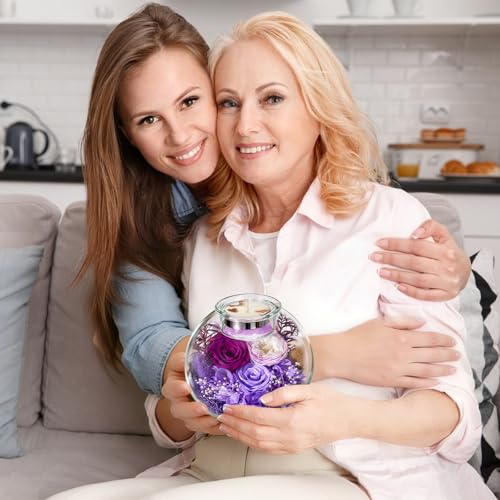 Pusuny Mothers Day Rose Gifts for Mom Birthday Gift for Women Flowers for Delivery Preserved Flowers Forever Eternal Rose in Glass Dome Mother's Day Flower Gifts for Wife Grandma Sister from Daughter, Purple - Image 5