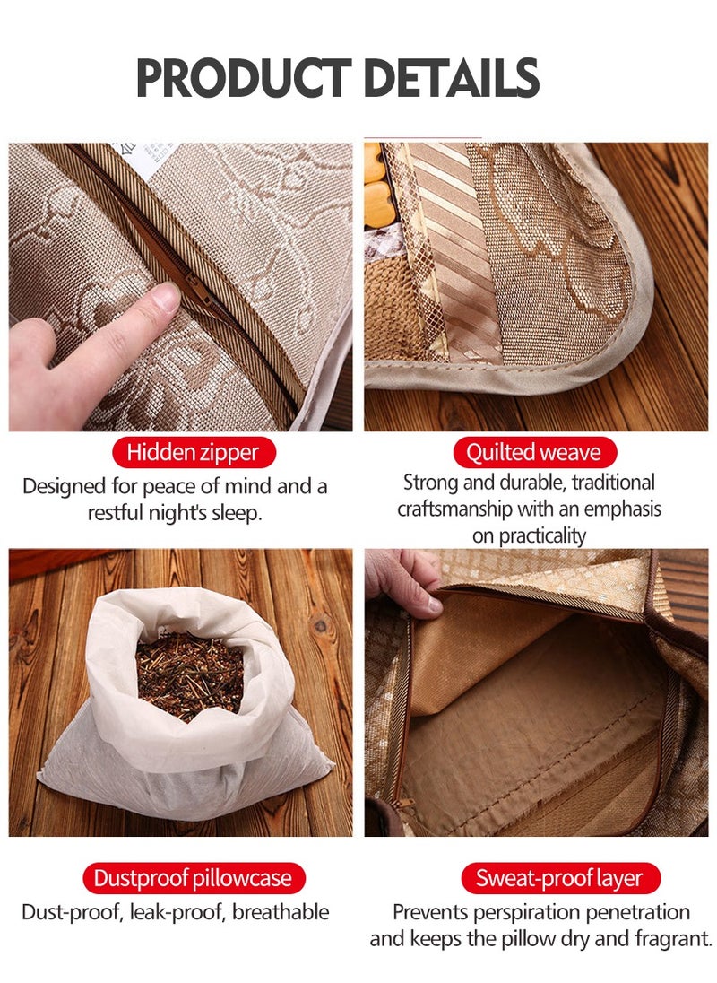 Beirui - Summer cooling pillow, fragrant sleep aid pillow, filled with tea stems and jasmine flowers, woven with rattan pillowcase, fragrant sleep aid, breathable and not stuffy, suitable for adults, the elderly, insomniacs, etc. [Pillow texture is slightly hard, please consider carefully before purchasing] - Image 1