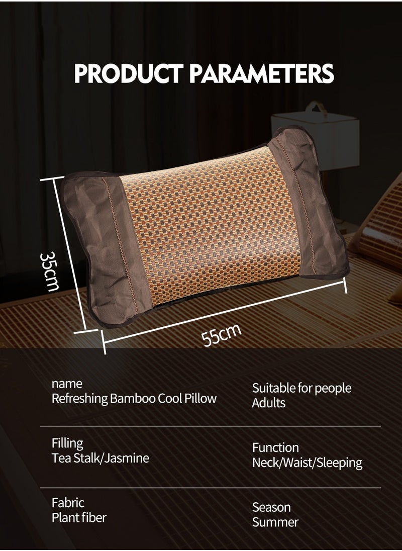 Beirui - Summer cooling pillow, fragrant sleep aid pillow, filled with tea stems and jasmine flowers, woven with rattan pillowcase, fragrant sleep aid, breathable and not stuffy, suitable for adults, the elderly, insomniacs, etc. [Pillow texture is slightly hard, please consider carefully before purchasing] - Image 1