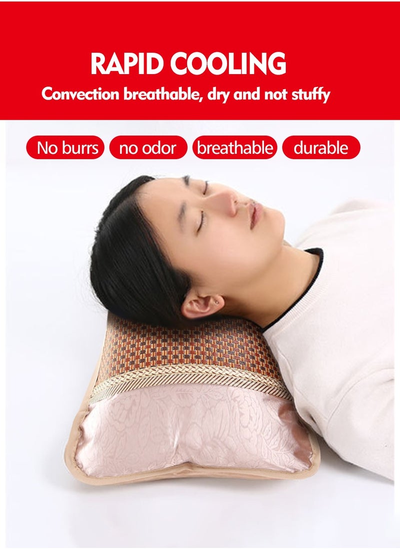 Beirui - Summer cooling pillow, fragrant sleep aid pillow, filled with tea stems and jasmine flowers, woven with rattan pillowcase, fragrant sleep aid, breathable and not stuffy, suitable for adults, the elderly, insomniacs, etc. [Pillow texture is slightly hard, please consider carefully before purchasing] - Image 1