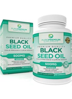 PUREPREMIUM SUPPLEMENTS PurePremium Non-GMO Black Seed Oil 500 mg, Nigella Sativa, Black Cumin Seed Oil Capsules Cold Pressed, Black Seed Oil for Hair & Skin, 90 Black Cumin Seed Oil Capsules  - Image 1