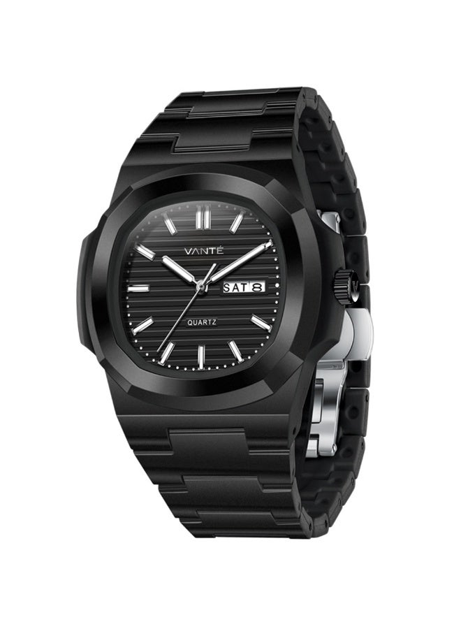VOGUE VENUE VANTE  Series All-Black Minimalist Quartz Watch - Integrated Rubber/Silicone Strap with Day-Date Display by VOGUE VENUE-VNT004 - Image 3