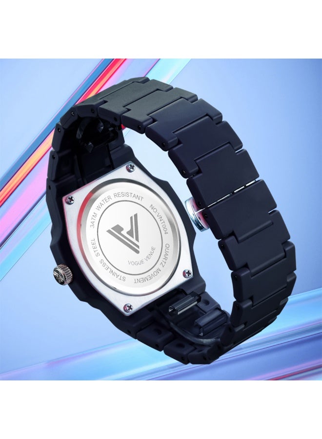 VOGUE VENUE VANTE  Series All-Black Minimalist Quartz Watch - Integrated Rubber/Silicone Strap with Day-Date Display by VOGUE VENUE-VNT004 - Image 5