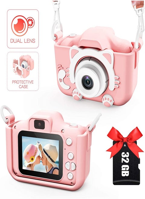 Padom Kids HD Camera for Girls/Boys, 3-9 Year Old Toys for Girls/Boys, Christmas Birthday Gift for Age 6-9 Girls/Boys Kids Digital Dual Camera, Selfie HD Camera for Kids, 32GB Memory Card (PINK)