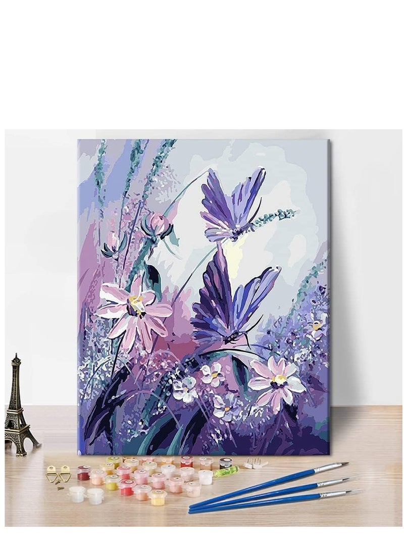 KASTWAVE Purple Butterflies Paint by Number for Adults and Kids Beginner Sets DIY Painting Kits Acrylic Painting by Numbers Butterfly Series for Kids Gift for Home Wall Decorations Colourful Flower - 16x20inch - Image 1