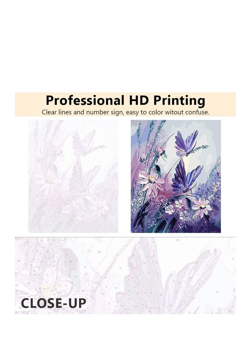 KASTWAVE Purple Butterflies Paint by Number for Adults and Kids Beginner Sets DIY Painting Kits Acrylic Painting by Numbers Butterfly Series for Kids Gift for Home Wall Decorations Colourful Flower - 16x20inch - Image 4