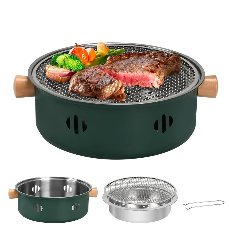 BSDLZCH Portable Charcoal Barbecue Grill, 1pc Mini BBQ Grill Multifunctional Charcoal Grill Round Tabletop Charcoal Grill for Outdoor Cooking Home Party Picnic Camping (Green) - Image 1