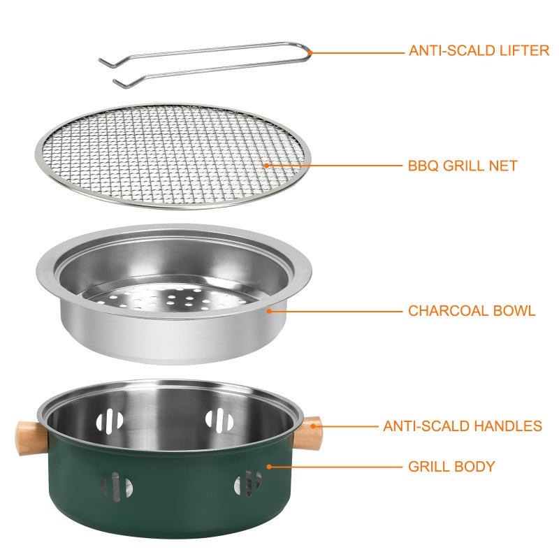 BSDLZCH Portable Charcoal Barbecue Grill, 1pc Mini BBQ Grill Multifunctional Charcoal Grill Round Tabletop Charcoal Grill for Outdoor Cooking Home Party Picnic Camping (Green) - Image 2