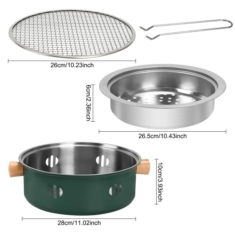 BSDLZCH Portable Charcoal Barbecue Grill, 1pc Mini BBQ Grill Multifunctional Charcoal Grill Round Tabletop Charcoal Grill for Outdoor Cooking Home Party Picnic Camping (Green) - Image 3