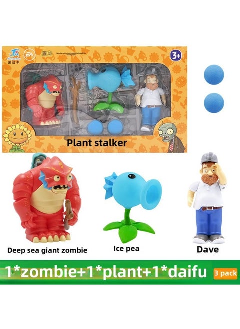 Authentic Plant Zombies Toy Set For Boys Kids Ages 3 4 Shootable Zombie Set Pea Shooter Full Launchable Zombies-Color:686-109: Deep Sea Giant Zombie + Ice Shooter + Dave (3 Pack)