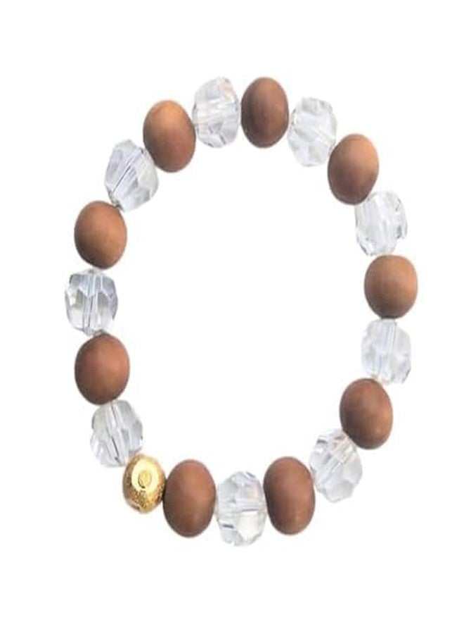 TRISHAKTI PRODUCTS - The life healing products Natural Original Wood and Clear Crystal Diamond Cut Quartz Reiki Chakras Bracelet for Men & Women, Stretchable Band 6.5 to 7.5 in, Bead Size: 10mm stone Charm Bracelets (Brown and clear) - Image 1