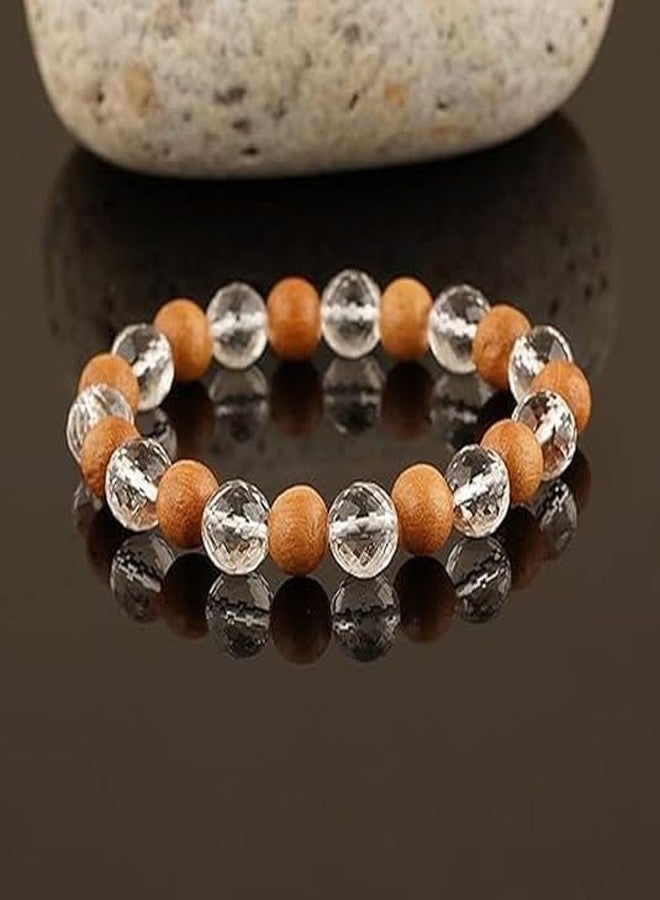 TRISHAKTI PRODUCTS - The life healing products Natural Original Wood and Clear Crystal Diamond Cut Quartz Reiki Chakras Bracelet for Men & Women, Stretchable Band 6.5 to 7.5 in, Bead Size: 10mm stone Charm Bracelets (Brown and clear) - Image 2