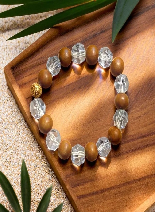 TRISHAKTI PRODUCTS - The life healing products Natural Original Wood and Clear Crystal Diamond Cut Quartz Reiki Chakras Bracelet for Men & Women, Stretchable Band 6.5 to 7.5 in, Bead Size: 10mm stone Charm Bracelets (Brown and clear) - Image 5