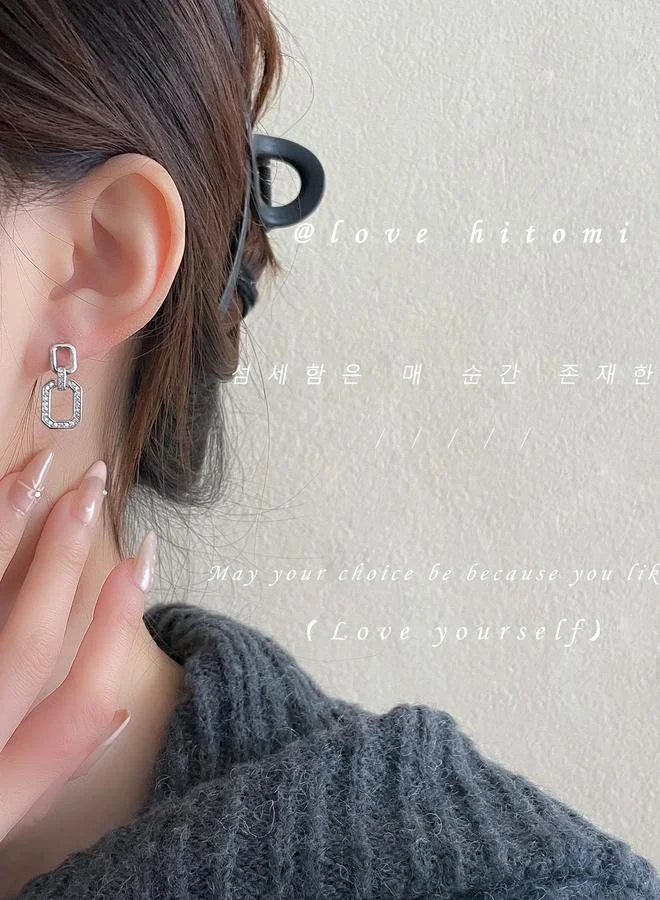 Take Two Take Two Silver Square Hollow Embellished Earrings