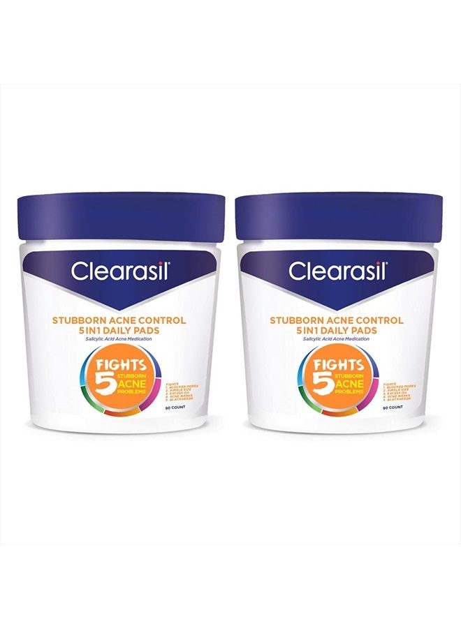 Clearasil أقراص غسول الوجه لعلاج حب الشباب 5 في 1، 90 قطعة (عبوة من 2) - Image 1