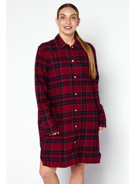 Women Pointed Long Sleeve Sleepwear Dress, Red