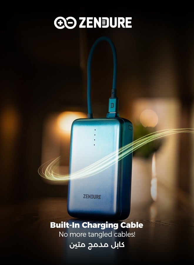ZENDURE 20000 mAh 20000mAh SuperMini Pro Power Bank | 30W Portable Charger | Built-in Durable Cable | Fast Charging for iPhone & Android | Compact Travel Charger Blue - Image 3