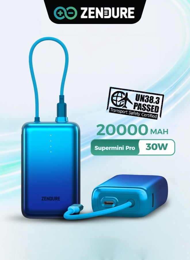 ZENDURE 20000 mAh 20000mAh SuperMini Pro Power Bank | 30W Portable Charger | Built-in Durable Cable | Fast Charging for iPhone & Android | Compact Travel Charger Blue - Image 1