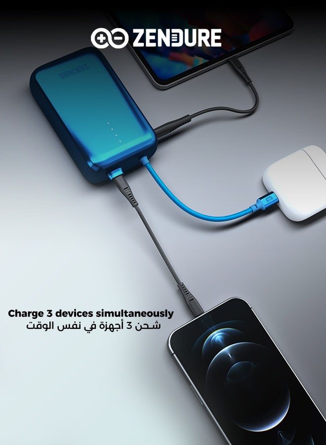 ZENDURE 20000 mAh 20000mAh SuperMini Pro Power Bank | 30W Portable Charger | Built-in Durable Cable | Fast Charging for iPhone & Android | Compact Travel Charger Blue - Image 2
