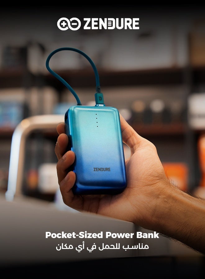 ZENDURE 20000 mAh 20000mAh SuperMini Pro Power Bank | 30W Portable Charger | Built-in Durable Cable | Fast Charging for iPhone & Android | Compact Travel Charger Blue - Image 5