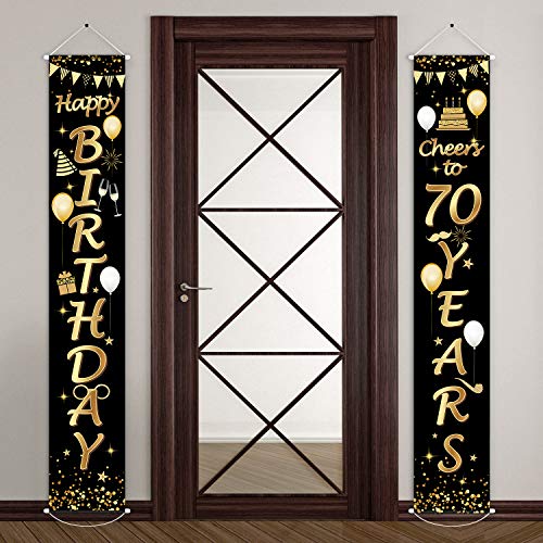 2 Pieces 70th Birthday Party Decorations Cheers to 70 Years Banner Party Decorations Welcome Porch Sign for 70 Years Birthday Supplies 70th Birthday