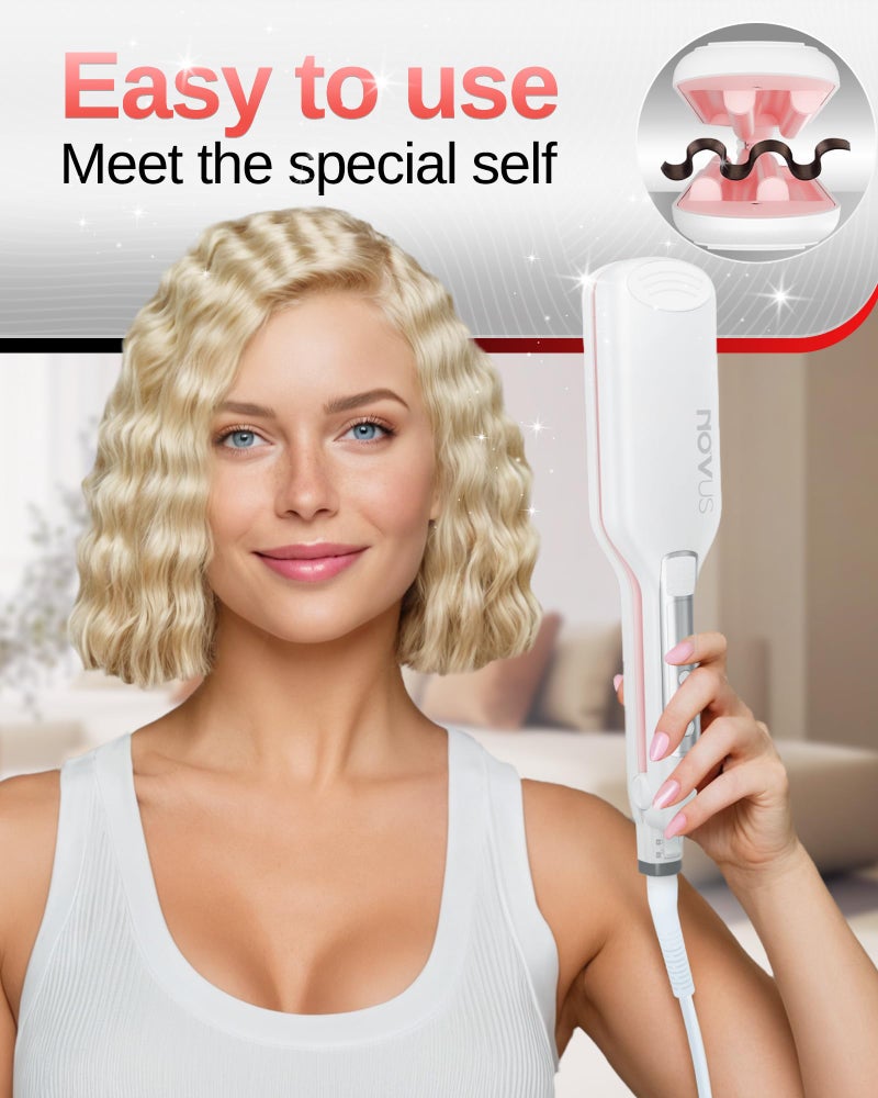NOVUS Hair Crimper Waves and 4-Barrel Wave Curling Iron, Shallow Wave Hair Curlers Hot Tool with Ceramic, 0.6 Inch Beach Waves Curling Wand, Hair-Type Adjustable Heat - Image 2