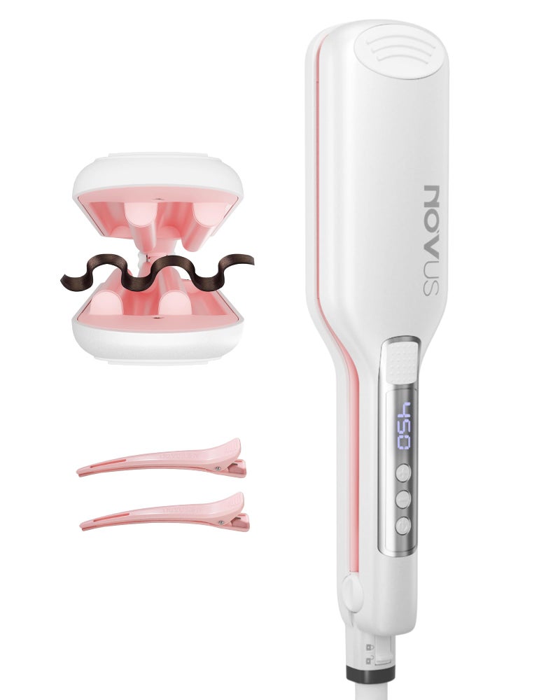 NOVUS Hair Crimper Waves and 4-Barrel Wave Curling Iron, Shallow Wave Hair Curlers Hot Tool with Ceramic, 0.6 Inch Beach Waves Curling Wand, Hair-Type Adjustable Heat - Image 1