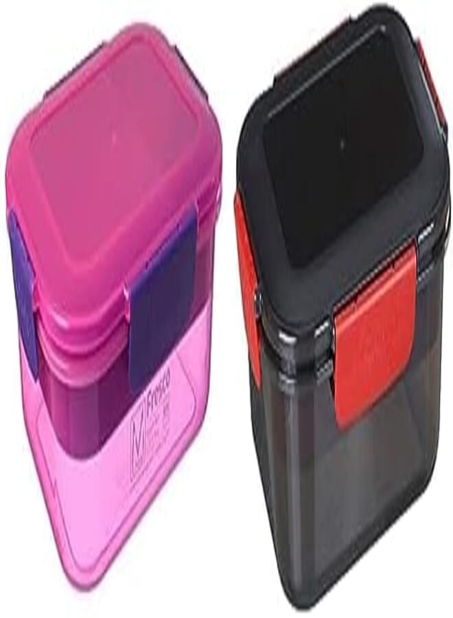 M design lunch box, 2.1 liter - pink and purple + M design lunch box, 1.6 liter - black and red