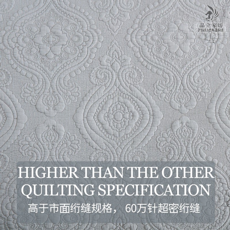 High-Grade American Light Luxury Double-Sided Large Cotton Bed Cover Cotton Plain Quilt Three-Piece Set - Image 5