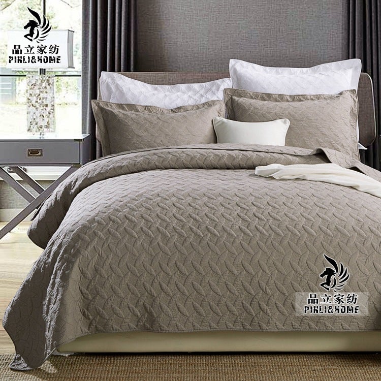 High-Grade American Light Luxury Double-Sided Large Cotton Bed Cover Cotton Plain Quilt Three-Piece Set - Image 1