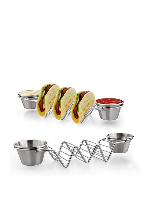 Taco Shell Stand Up Holders, Stainless Steel Taco Holder with Salad Cups, Food Rack Holds 3 Tacos Each Keeping Shells Upright and Neat
