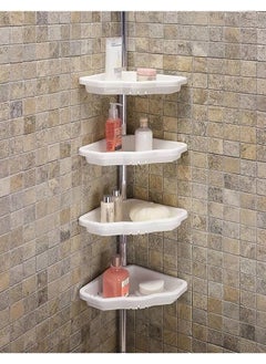 Primanova Primanova Non-Rust 4 Plastic Tier, Spring Corner Shelf Storage Shower, Wall Hanging Toilet Shelf Organizer, Pole Aluminum (Beige)  - Image 1