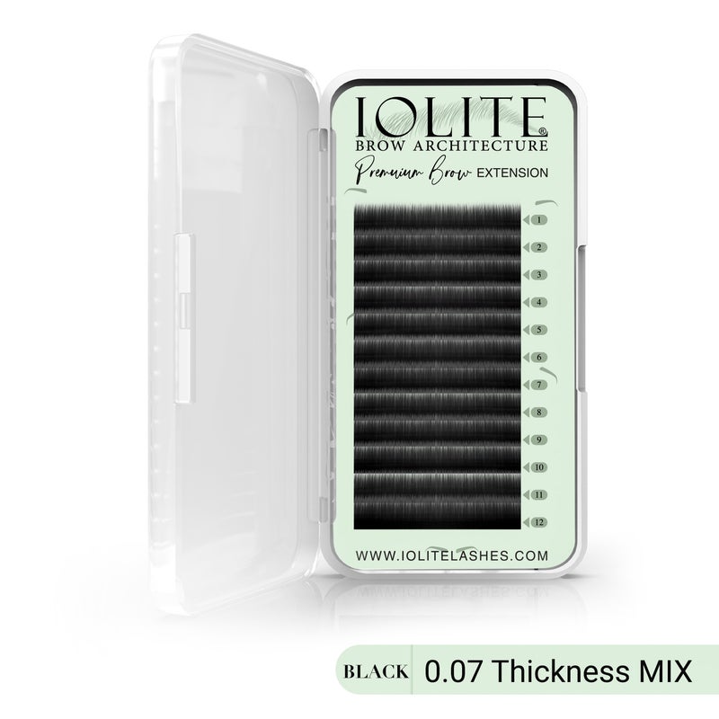 IOLITE Premium Eyebrow Extension Brow I; False Eyebrows in Tray - Brow Extension 0.07T Thickness ; Length - 8mm, 9mm, Mix -Black - Mix