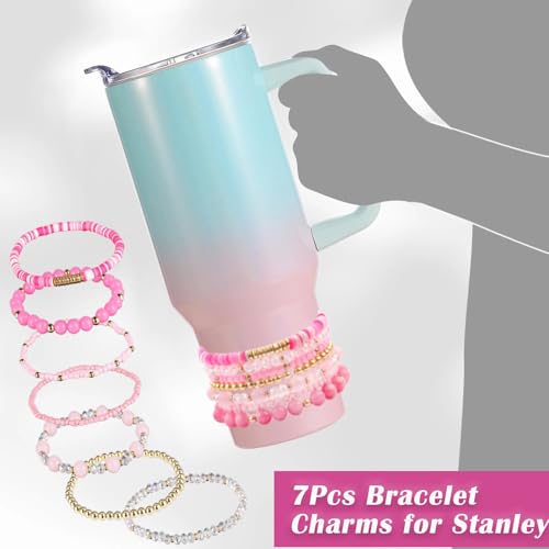 Ceoyiler Bracelets for Stanley Cup Accessories, 7Pcs for Stanley Cup 40 oz&30 oz, Attachments for Stanley Decorations (Pink) - Image 3